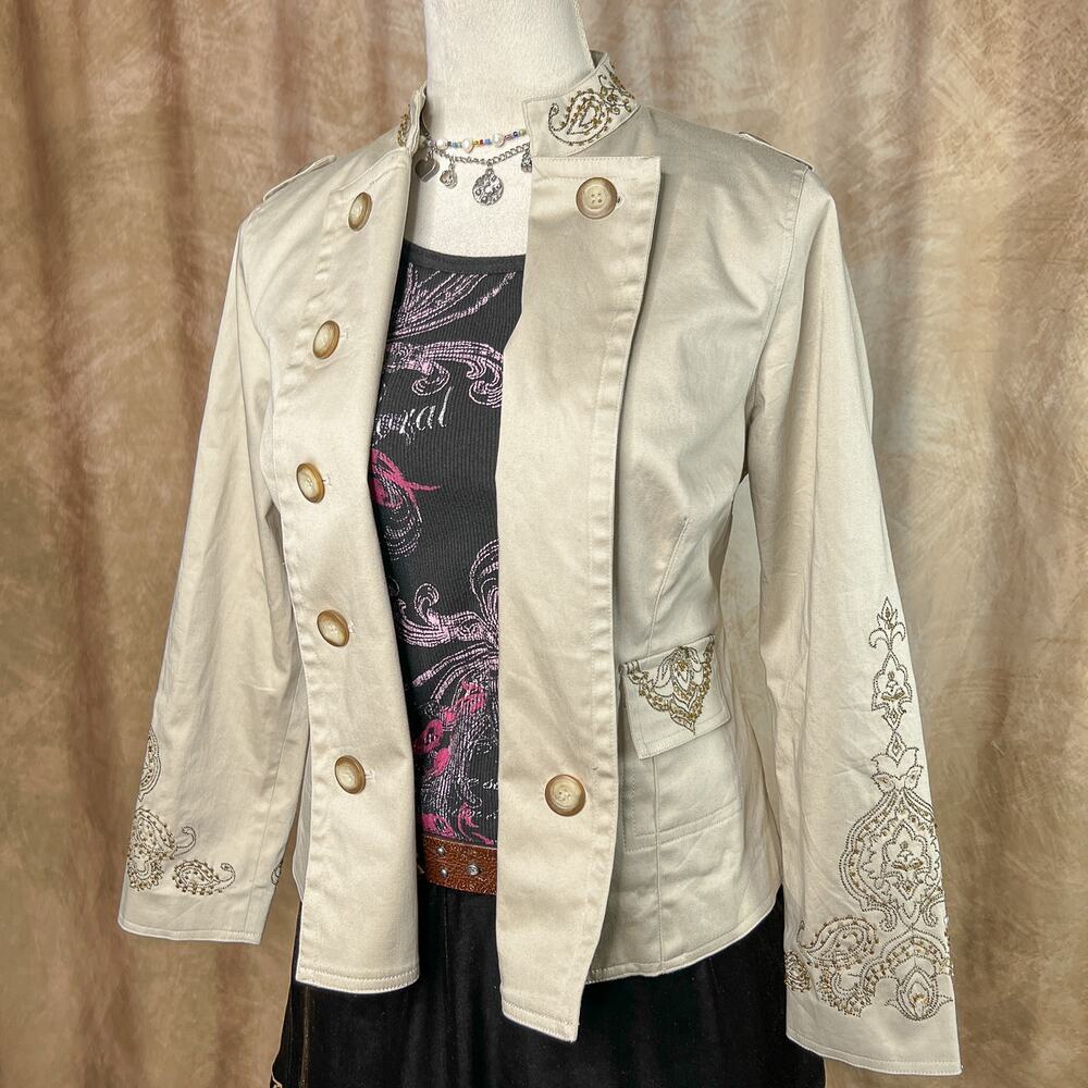 Vintage Boho Beaded Military Jacket 90s Double Breasted Hippie Festival Retro - Picture 11 of 11